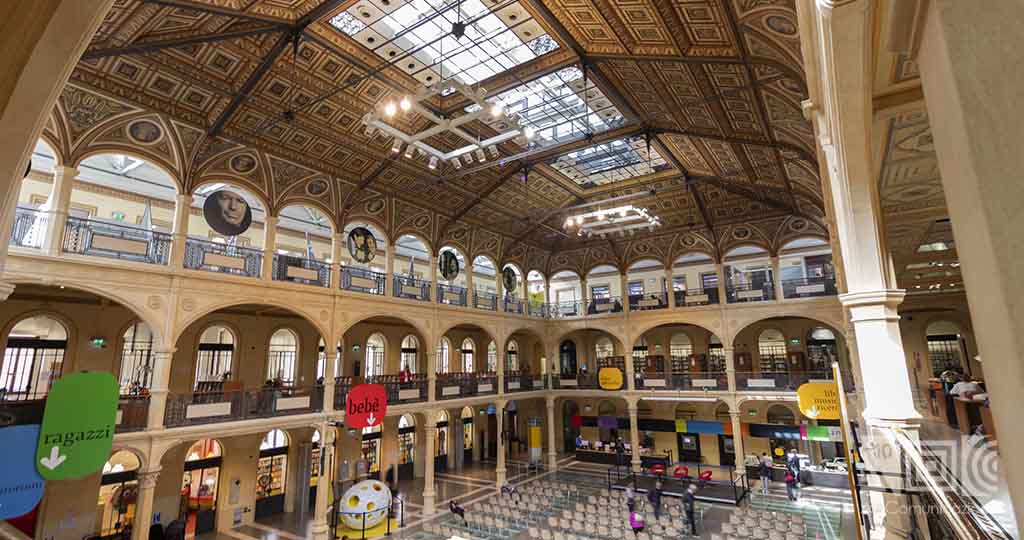 Interior Library Exchange Hall. Covered square dedicated to Umberto Eco in 2016. 