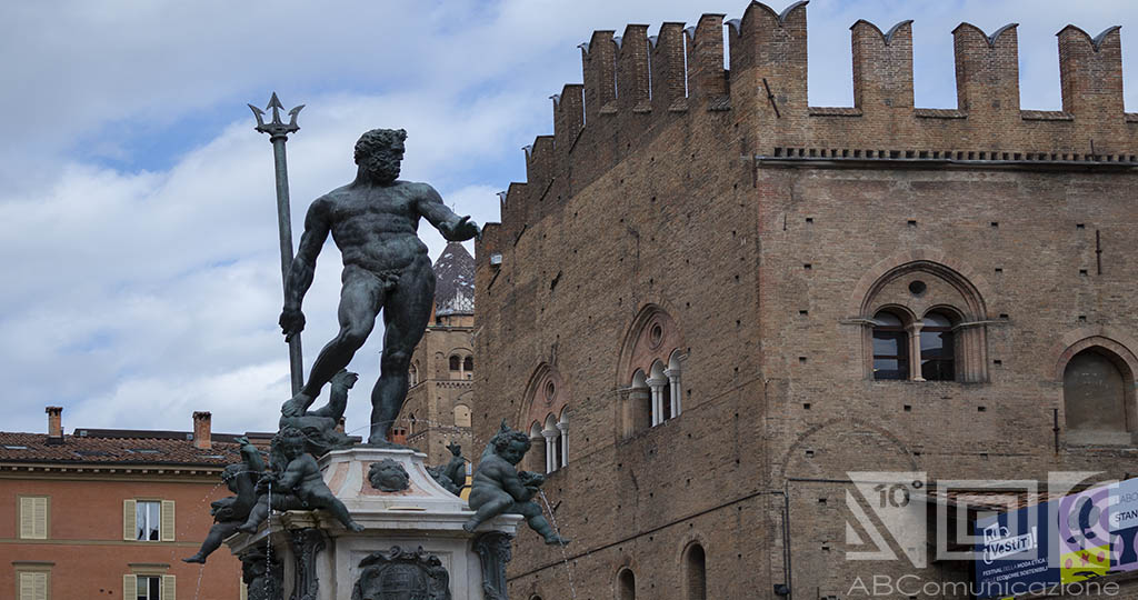 Front view of the Neptune Statue, one of the Seven Secrets of Bologna.