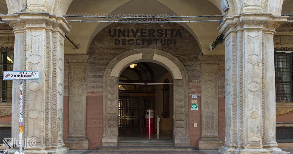 Entrance to the building at 33 Via Zamboni, oldest seat of the University of Bologna. 